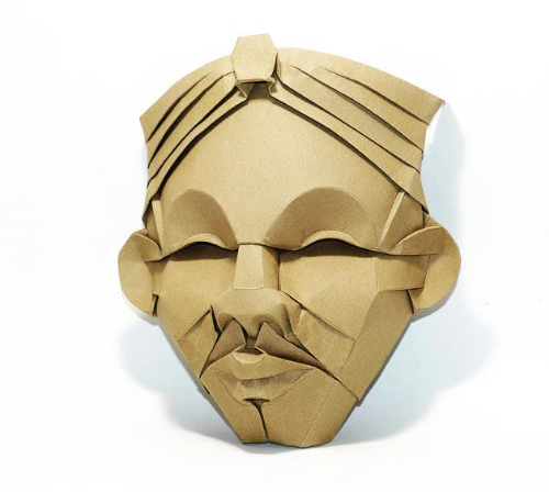 Origami African Mask designed by Fynn Jackson, folded by LANDREIN Philippe, using Canson paper
