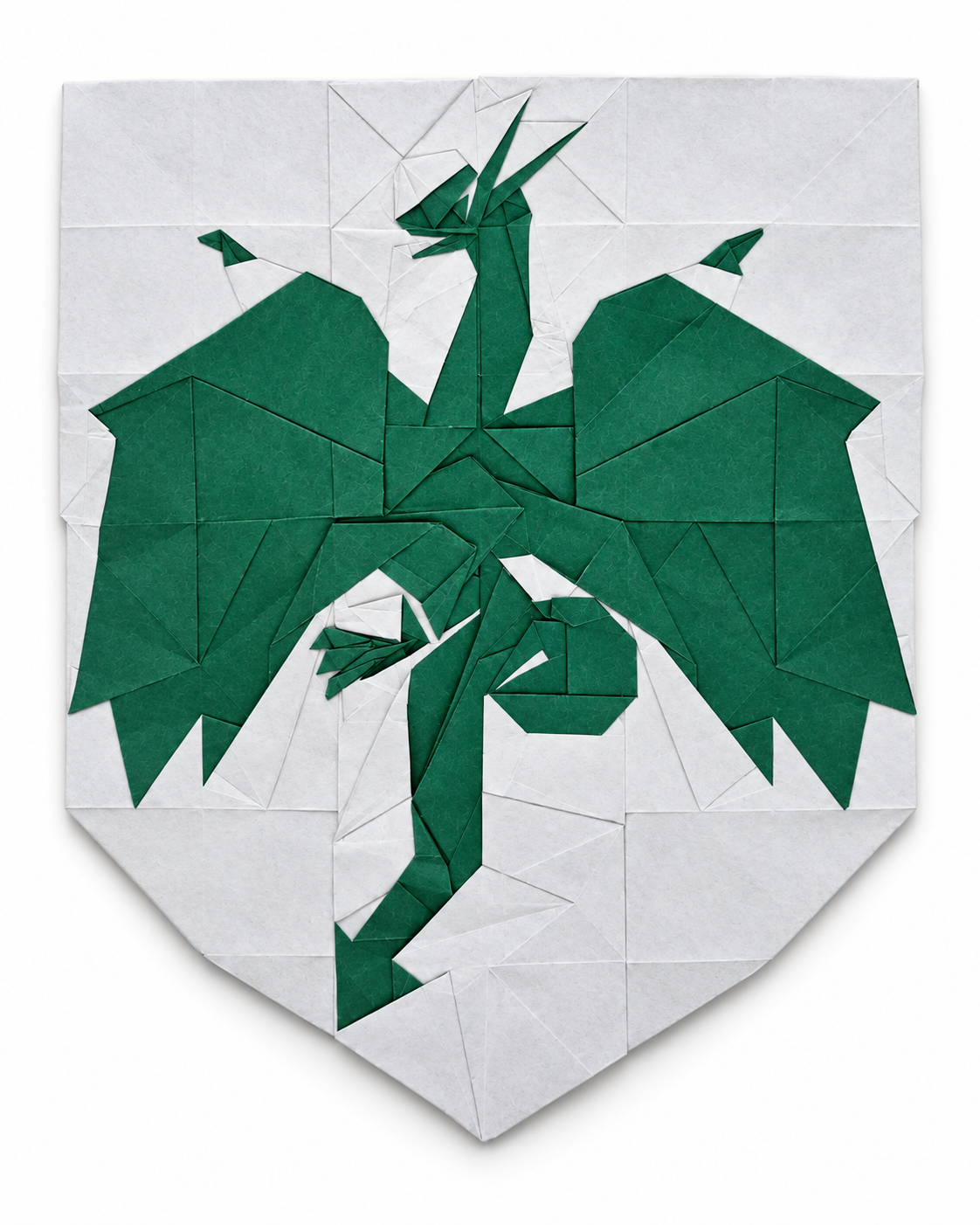 Origami Dragon Emblem designed by Mi Wu, folded by LANDREIN Philippe, using Duo Extra Large paper (#22 Forest Green)