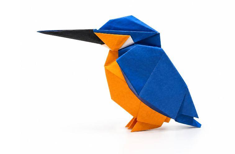 Origami Kingfisher designed by Katsuta Kyohei, folded by LANDREIN Philippe