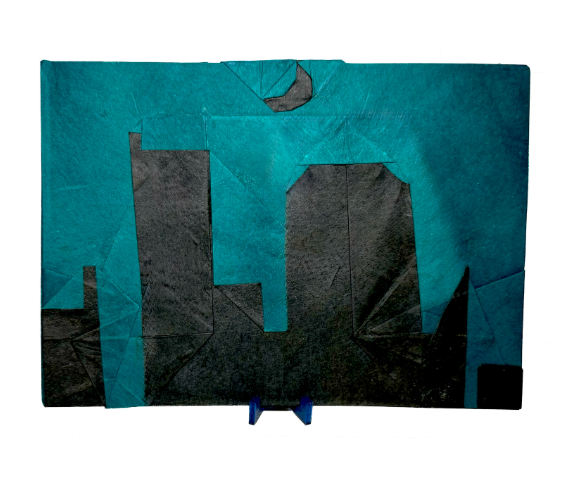 Origami City, sky and the moon designed by Kei Morisue, folded by Gus Figueroa, using Shadow Thai paper (#24 BLACK / NIGHT BLUE)