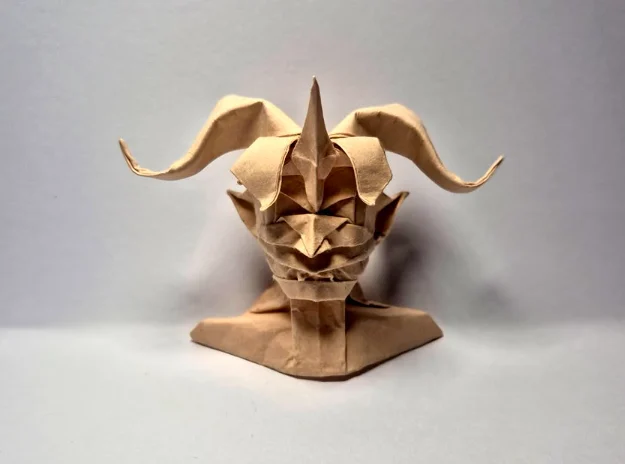 Origami Devil Head designed by Kim Dong Hyeon, folded by Caranthir, using Vintage paper (Chene)