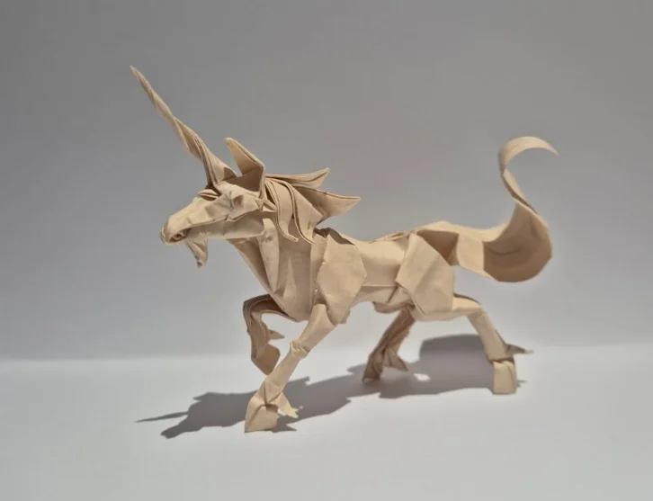Origami Unicorn designed by Satoshi Kamiya, folded by Caranthir, using Elephant Hide paper