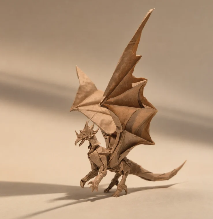 Origami Dragon designed by Arellano Sebastian, folded by Caranthir, using Kraft paper
