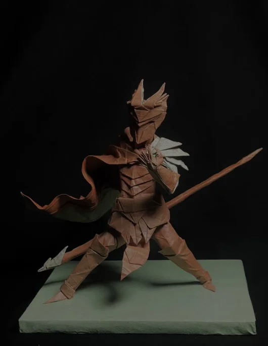 Origami Spearman designed by Juho Könkköla, folded by Phan Lạc Vanh, using Unryu Dó paper