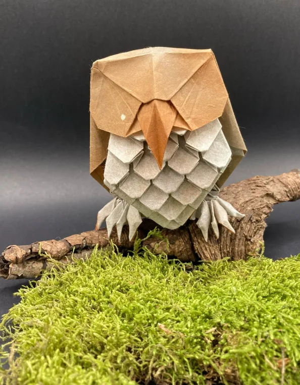 Origami 3D Owl (With Feathers and Legs) designed by Tsuda Yoshio