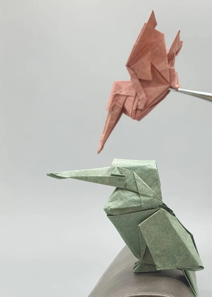Origami Kingfisher designed by Red Paper - Wonseon Seo, folded by Red Paper - Wonseon Seo, using Youjeji paper