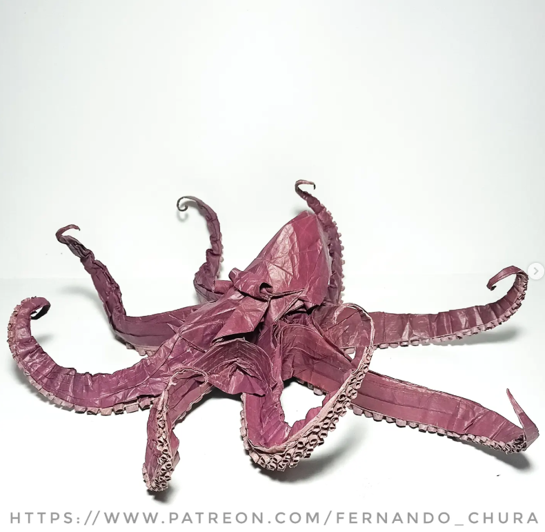 Origami Octopus designed by CHURA HUANCA Fernando, folded by Chura Huanca Fernando, using Kraft Alios paper (Kraft Alios 100x100)