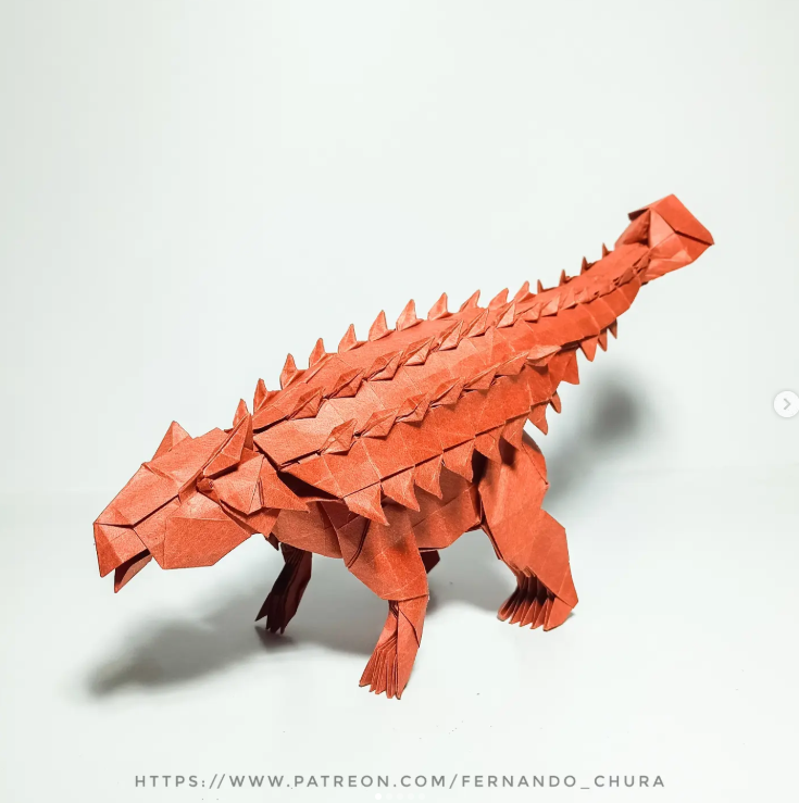 Origami Ankylosaurus designed by CHURA HUANCA Fernando, folded by Chura Huanca Fernando, using Satogami paper (Red)