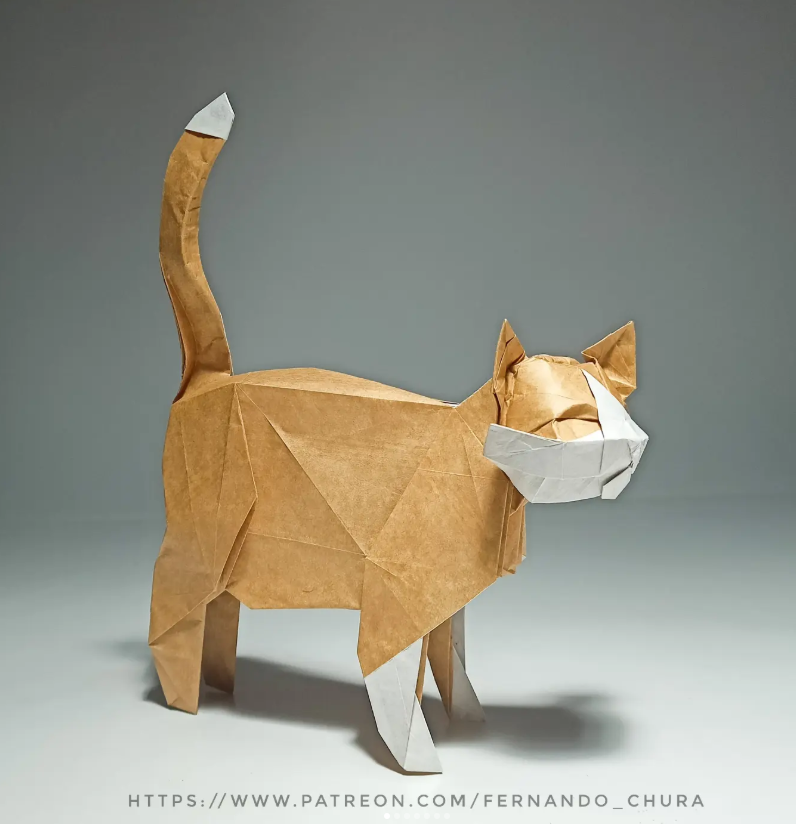 Origami Cat designed by CHURA HUANCA Fernando, folded by Chura Huanca Fernando, using Kraft Alios paper (Kraft Alios 50x50 cm)