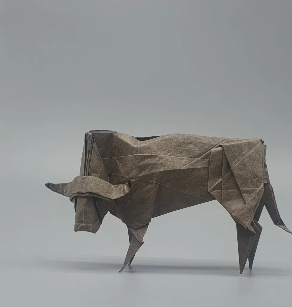 Origami Buffalo designed by Red Paper - Wonseon Seo, folded by Red Paper - Wonseon Seo, using Youjeji paper (Dark Brown)