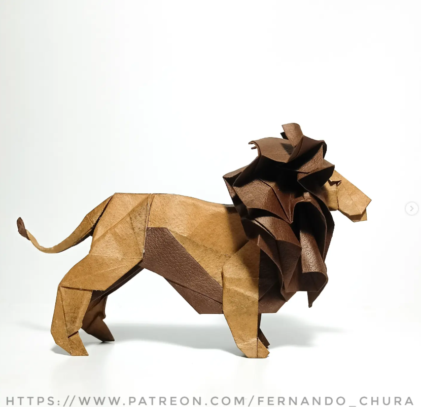 Origami Lion designed by CHURA HUANCA Fernando, folded by Chura Huanca Fernando, using Biogami paper