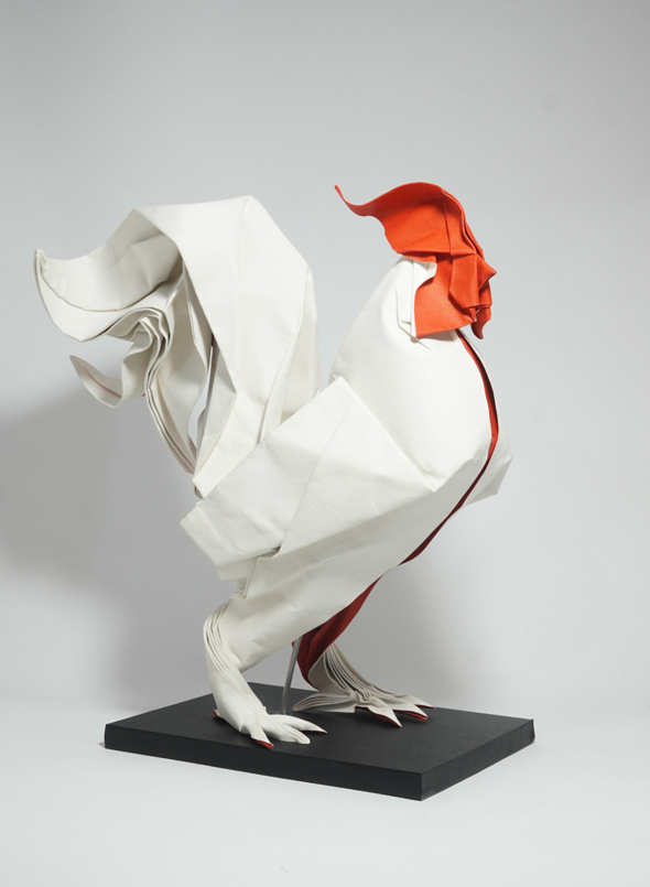 Origami Rooster designed by Hoàng Tiến Quyết, folded by Hoàng Tiến Quyết, using ARCHES paper
