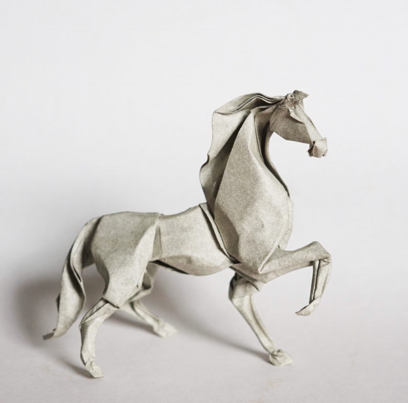 Origami Horse 2016 designed by Hoàng Tiến Quyết, folded by Hoàng Tiến Quyết, using Elephant Hide paper (Grey)