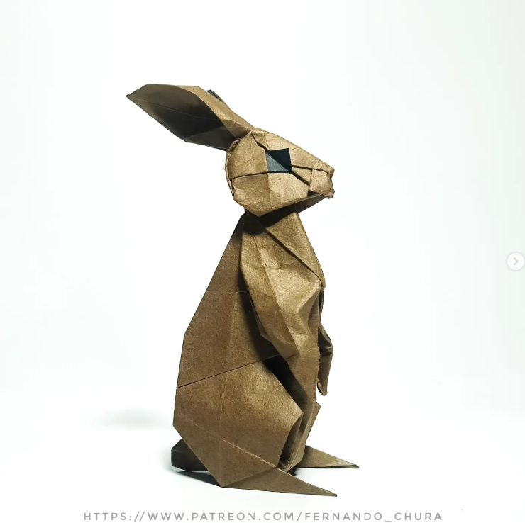 Origami Rabbit designed by CHURA HUANCA Fernando, folded by Chura Huanca Fernando, using Hanji Duo paper