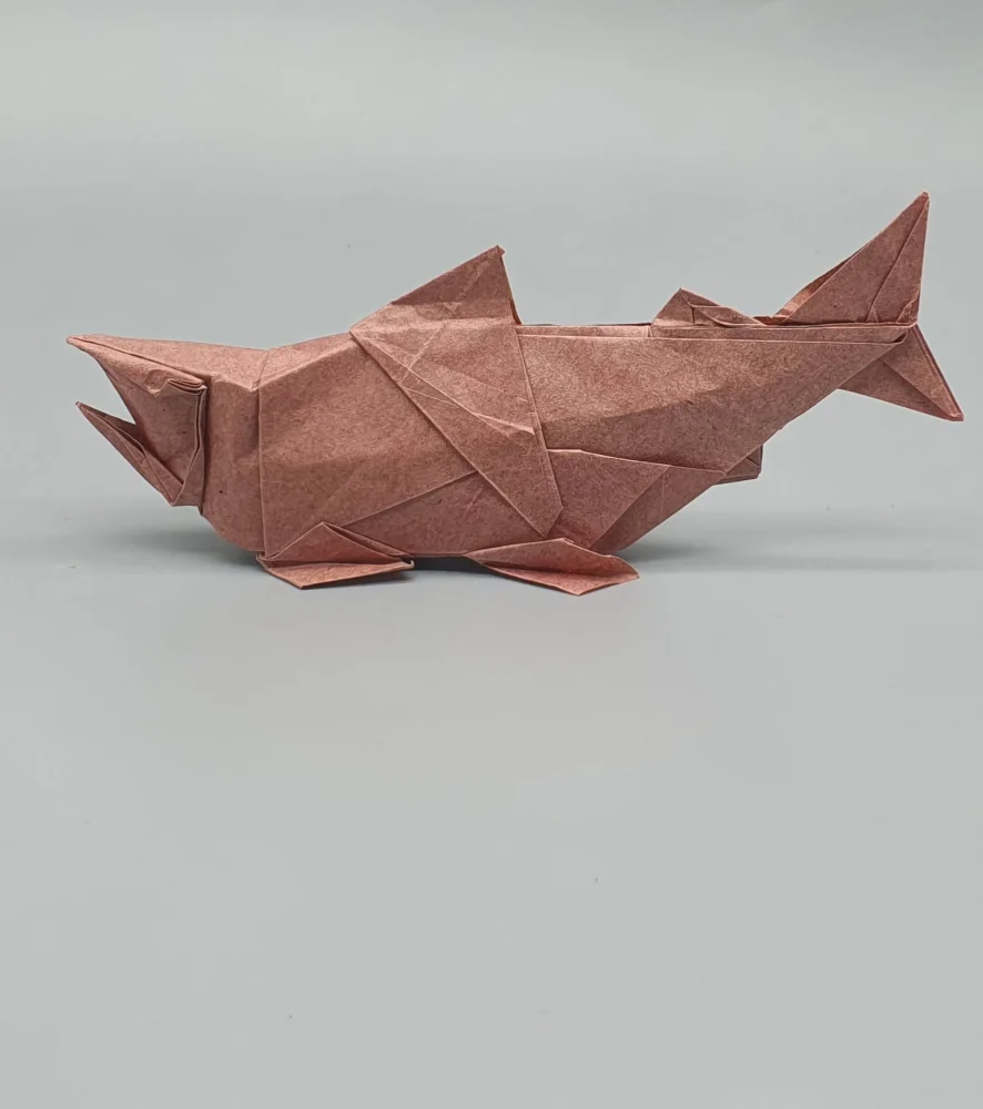 Origami Salmon designed by Red Paper - Wonseon Seo, folded by Red Paper - Wonseon Seo, using Youjeji paper