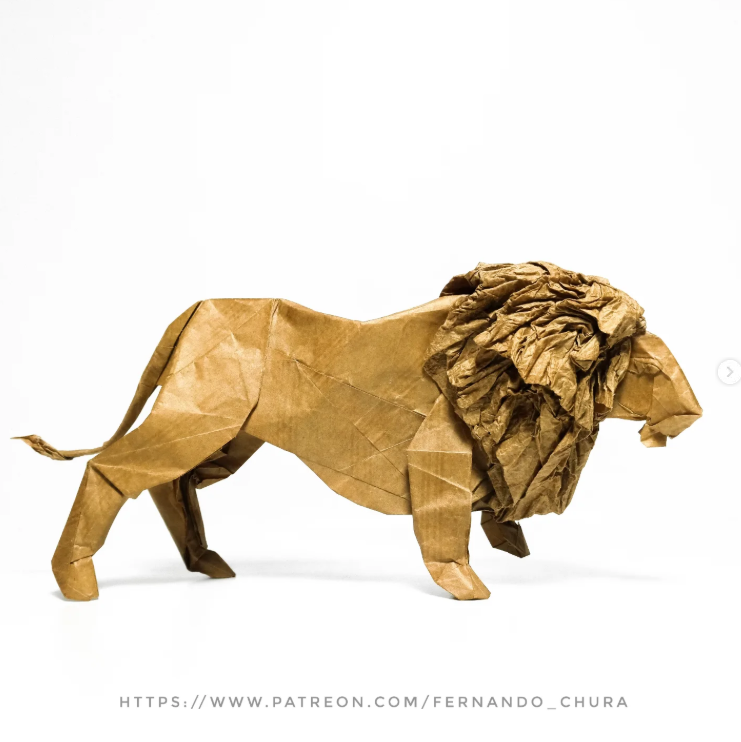 Origami Lion designed by CHURA HUANCA Fernando, folded by Chura Huanca Fernando, using Kraft Alios paper (Kraft Alios 50x50 cm)