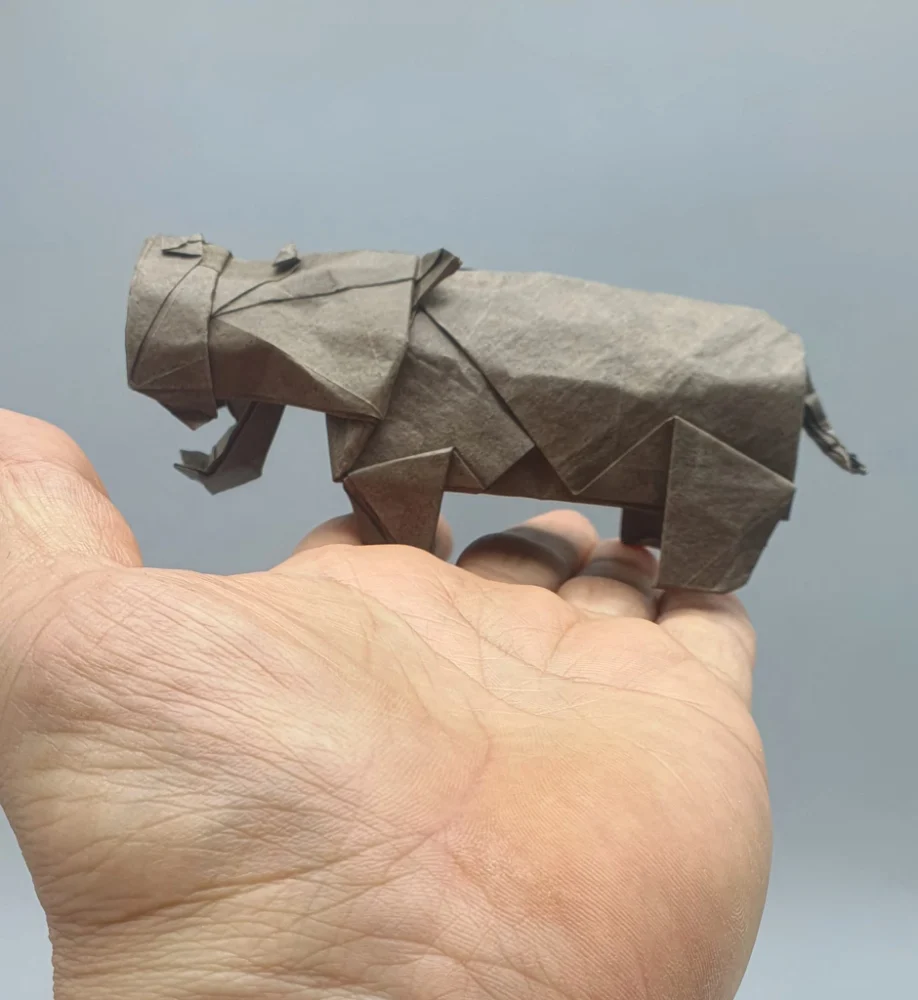 Origami Hippopotamus designed by Red Paper - Wonseon Seo, folded by Red Paper - Wonseon Seo, using Youjeji paper (Dark Brown)
