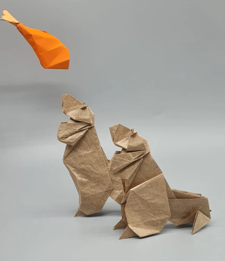 Origami Marmot designed by Red Paper - Wonseon Seo, folded by Red Paper - Wonseon Seo, using Youjeji paper (Brown)