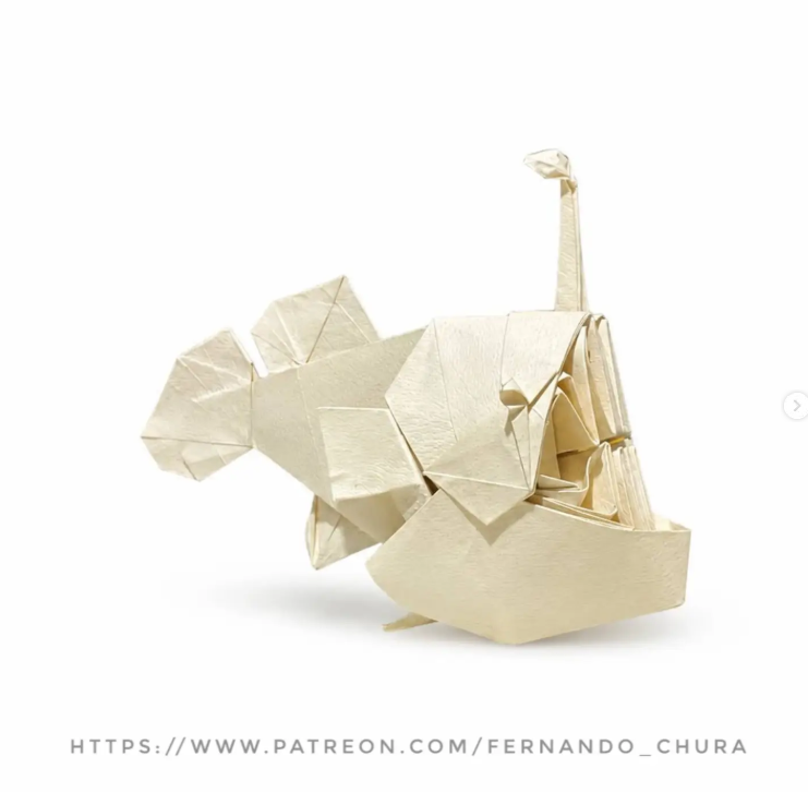 Origami Melanocetus angularis designed by CHURA HUANCA Fernando, folded by Chura Huanca Fernando, using Biogami paper (White)