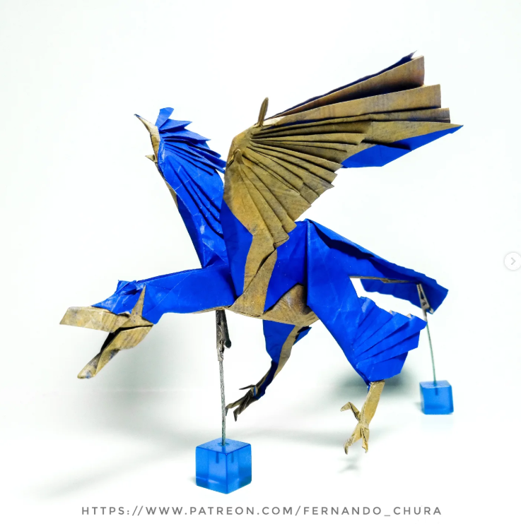 Origami Microraptor designed by CHURA HUANCA Fernando, folded by Chura Huanca Fernando, using Kraft Alios paper (Kraft Alios 100x100)