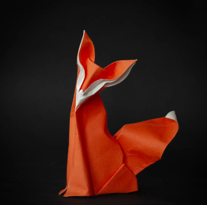 Origami Fox designed by DECLERCQ Steve, folded by DECLERCQ Steve, using ARCHES paper (Cold Pressed (Fine Grain) - 185 gsm)