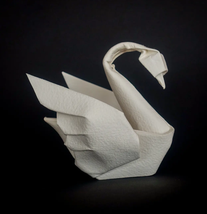 Origami Another swan designed by DECLERCQ Steve, folded by DECLERCQ Steve, using ARCHES paper (Rought (Torchon) - 300 gsm)
