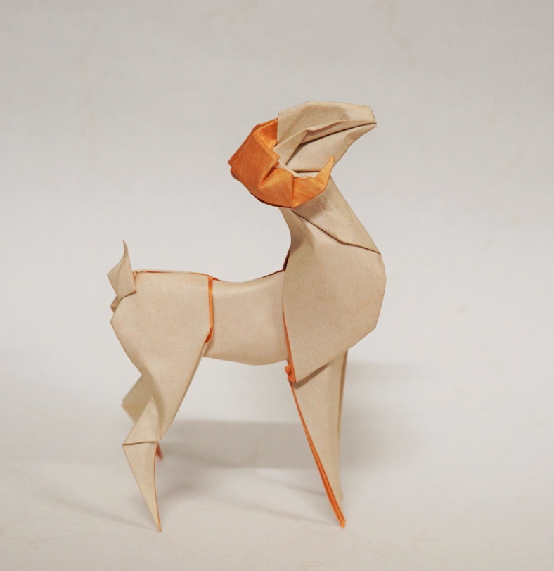 Origami Ram designed by Hoàng Tiến Quyết, folded by Hoàng Tiến Quyết, using ARCHES paper