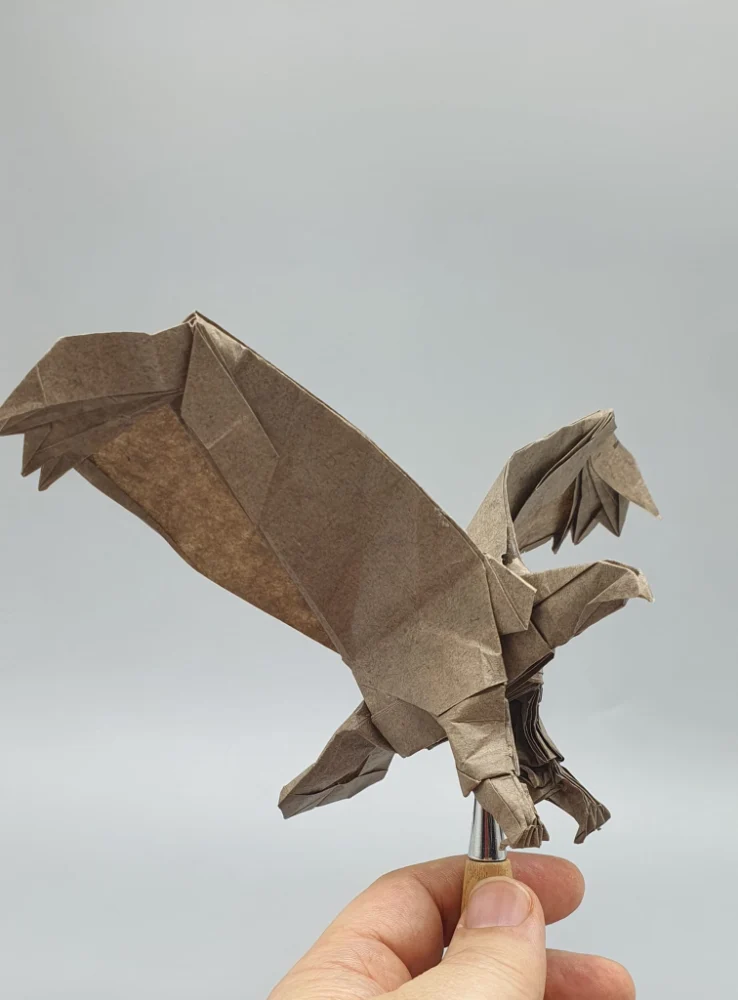 Origami Eagle designed by Red Paper - Wonseon Seo, folded by Red Paper - Wonseon Seo, using Youjeji paper (Dark Brown)
