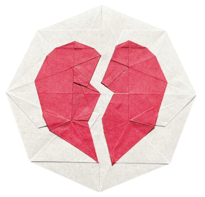 Origami Broken Heart designed by Wang Shuo, folded by Wang Shuo