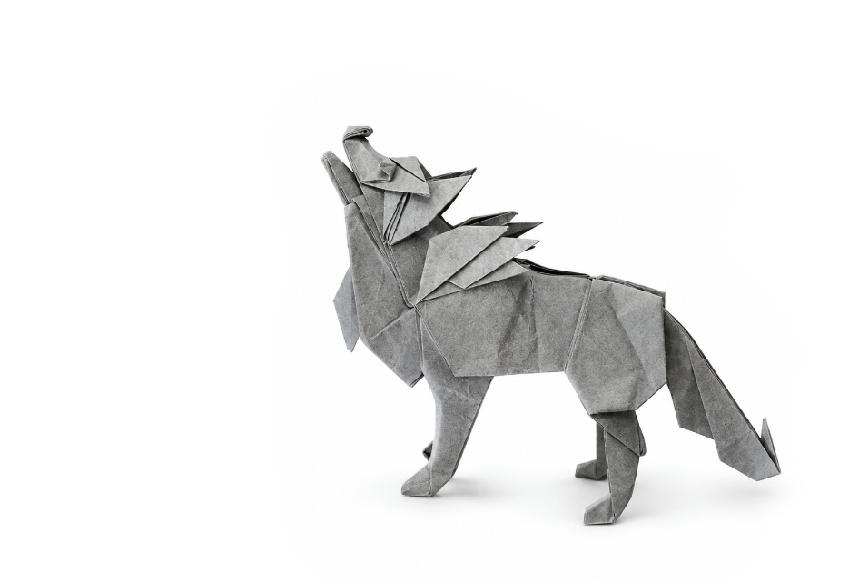 Origami Wolf designed by Zhang Yi Fan / 张义帆, folded by Zhang Yi Fan / 张义帆, using Duo Extra Large paper