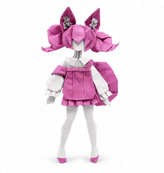 Origami Teto Kasane designed by Yanhui Lai, folded by Yanhui Lai, using Duo Extra Large paper (#14 Pink)