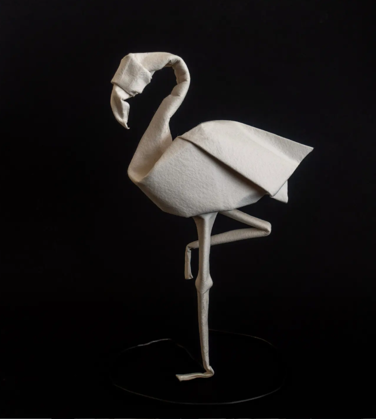 Origami Flamingo designed by DECLERCQ Steve, folded by DECLERCQ Steve, using ARCHES paper (Cold Pressed (Fine Grain) - 185 gsm)