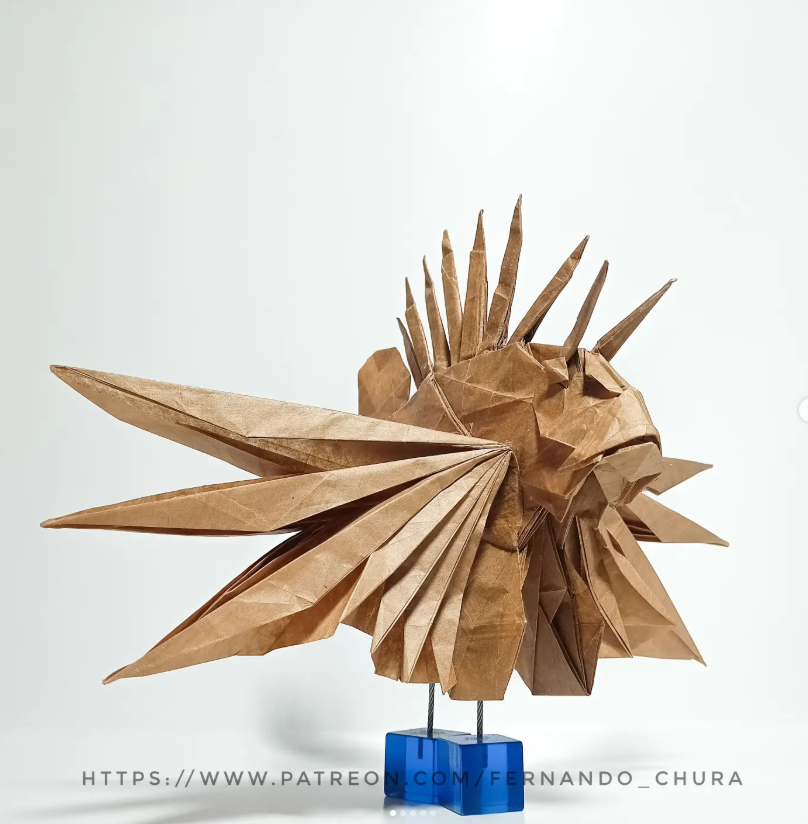 Origami Lionfish ver.1 designed by CHURA HUANCA Fernando, folded by Chura Huanca Fernando, using Kraft Alios paper (Kraft Alios 100x100)