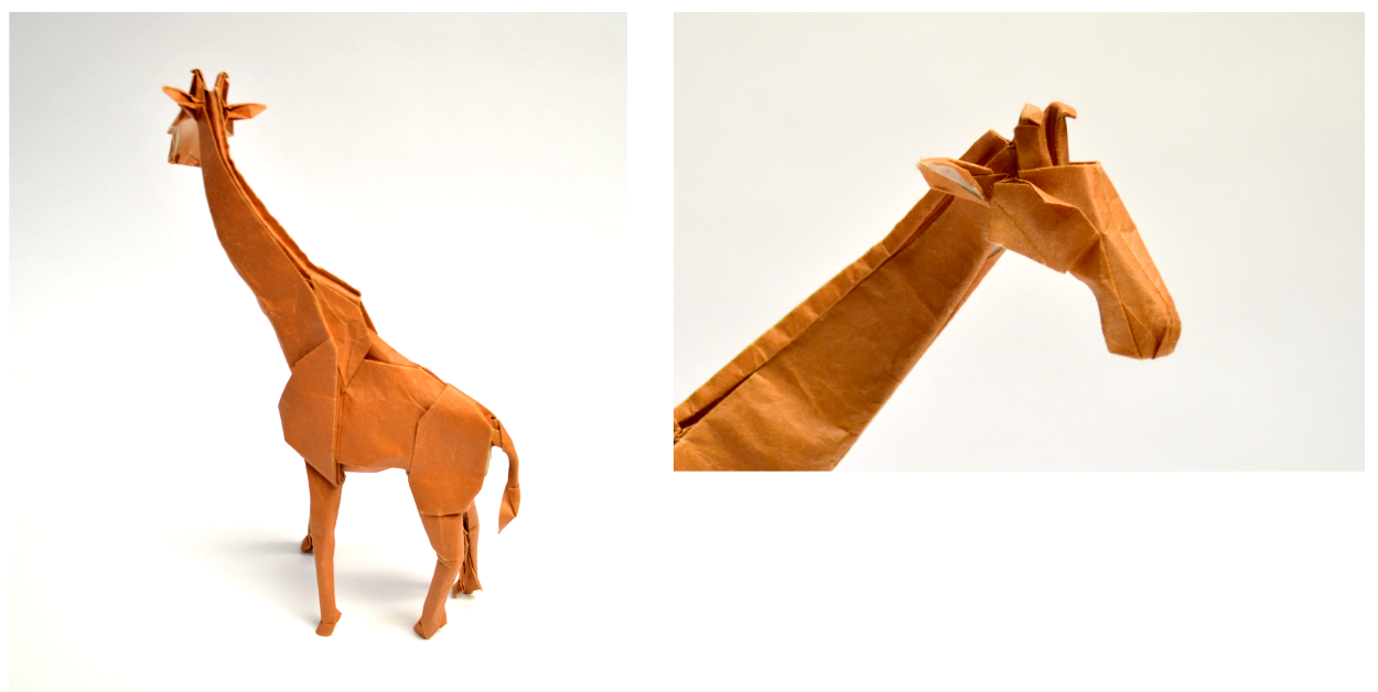 Origami Giraffe designed by Shuki Kato, folded by Shuki Kato, using Nature Fold paper (Korean Hanji)