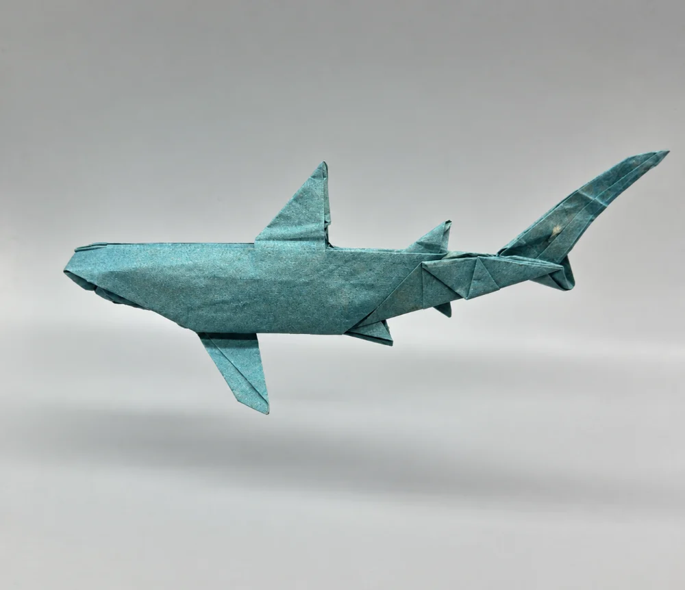 Origami Shark designed by Red Paper - Wonseon Seo, folded by Red Paper - Wonseon Seo, using Youjeji paper (Green)