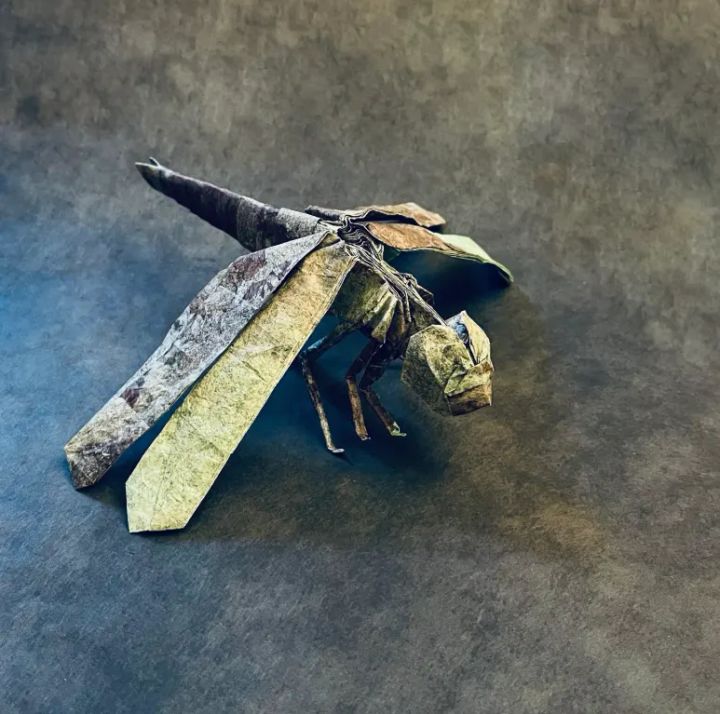 Origami Dragonfly designed by Kamiya Satoshi, folded by Palser Mark, using Tapa Duong paper