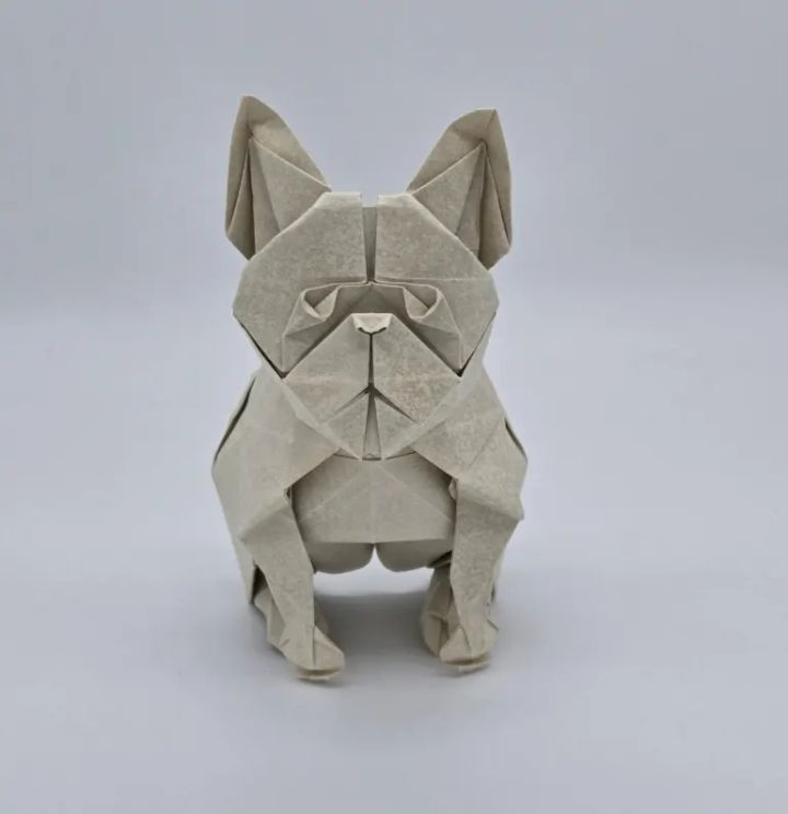 Origami French Bulldog designed by Jeong Jae Il, folded by calerodriguezchristian, using GRAINY paper (Grainy - Light Gray)