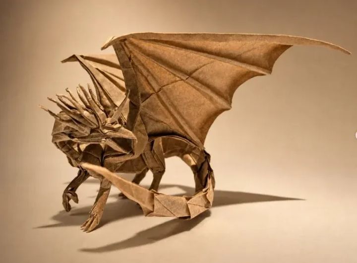 Origami Ancient Dragon designed by Kamiya Satoshi, folded by Caranthir, using Kraft paper