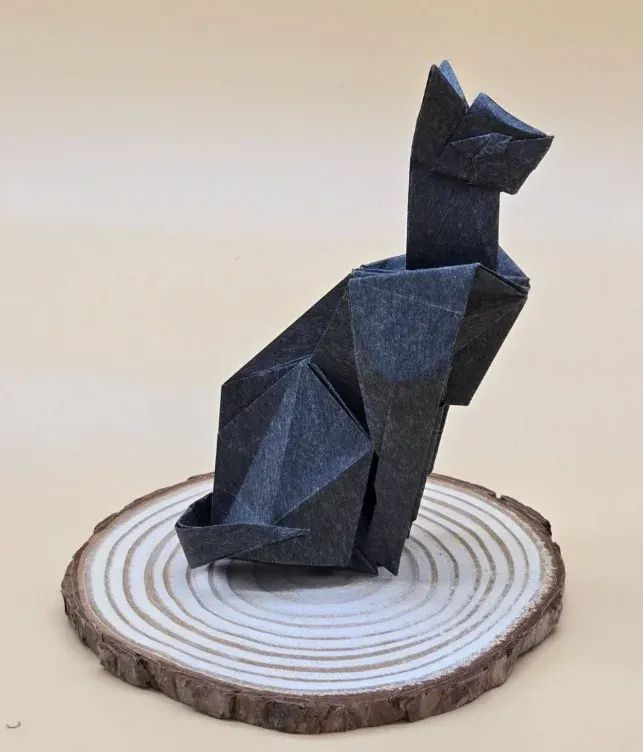 Origami Cat designed by Tu Kaiming, folded by calerodriguezchristian, using Satogami paper (Black)