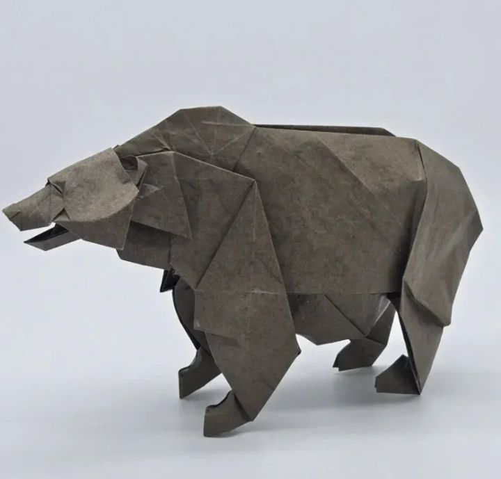 Origami Grizzly Bear designed by Shuki Kato, folded by calerodriguezchristian, using Youjeji paper (Dark Brown)