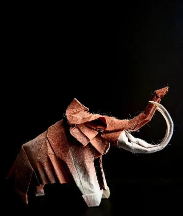 Origami Mammuthus primigenius designed by Satoshi Kamiya, folded by Shane Golden, using Luminous Thai paper (#17 WHITE / BROWN WHITE)