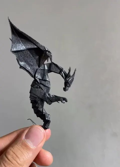 Origami Wyvern designed by Lien Quoc Dat, folded by plicatorius, using Tissue-foil paper (BLACK)