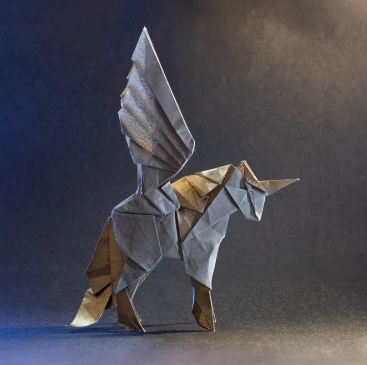 Origami Pegasus designed by Chen Xiao, folded by marvinbuete, using Tissue-foil paper (GOLD)