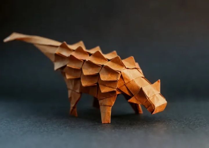 Origami Ankylosaurus designed by Yudai Imai, folded by marvinbuete, using Satogami paper (Brown)
