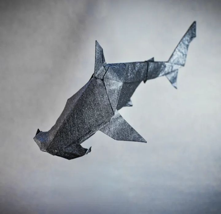 Origami Hammerhead Shark designed by Nguyen Ngoc Vu, folded by marvinbuete, using Tissue-foil paper (BLACK)